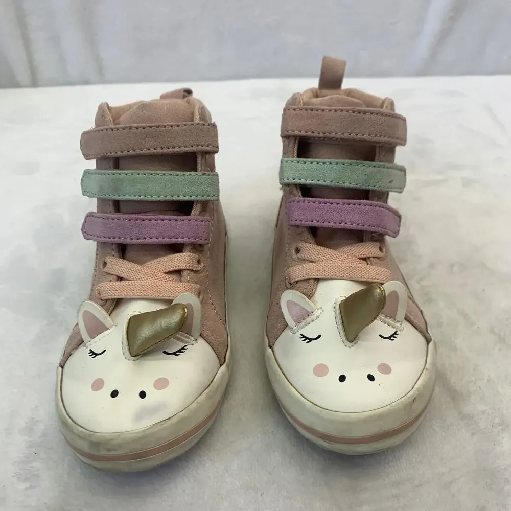 Unicorn Toddler Girls Sz 8 High Top Zip Up Sneakers Pink Glittery Unicorn Face